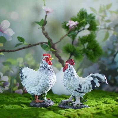 Pastoral Resin Rooster & Hen Garden Statues