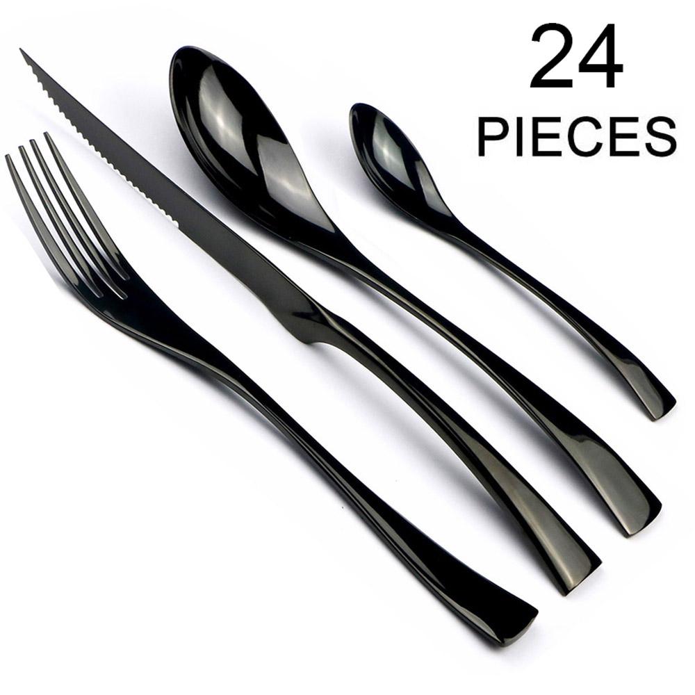 Food Tableware 24Pcs Rainbow Dinnerware 18/10 Stainless Steel Flatware Set Steak Knife Fork Spoon Teaspoon Cutlery Set