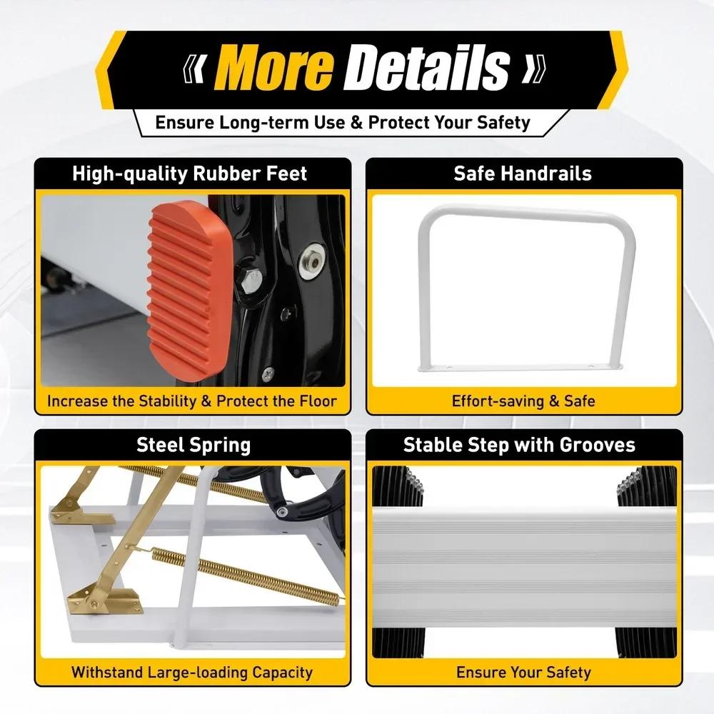 12 Steps Wall Mounted Ladder Attic Loft Stairs Corrosion-resistant Folding Telescopic Stairs W/ Anti-slip feet & Safe Handrails