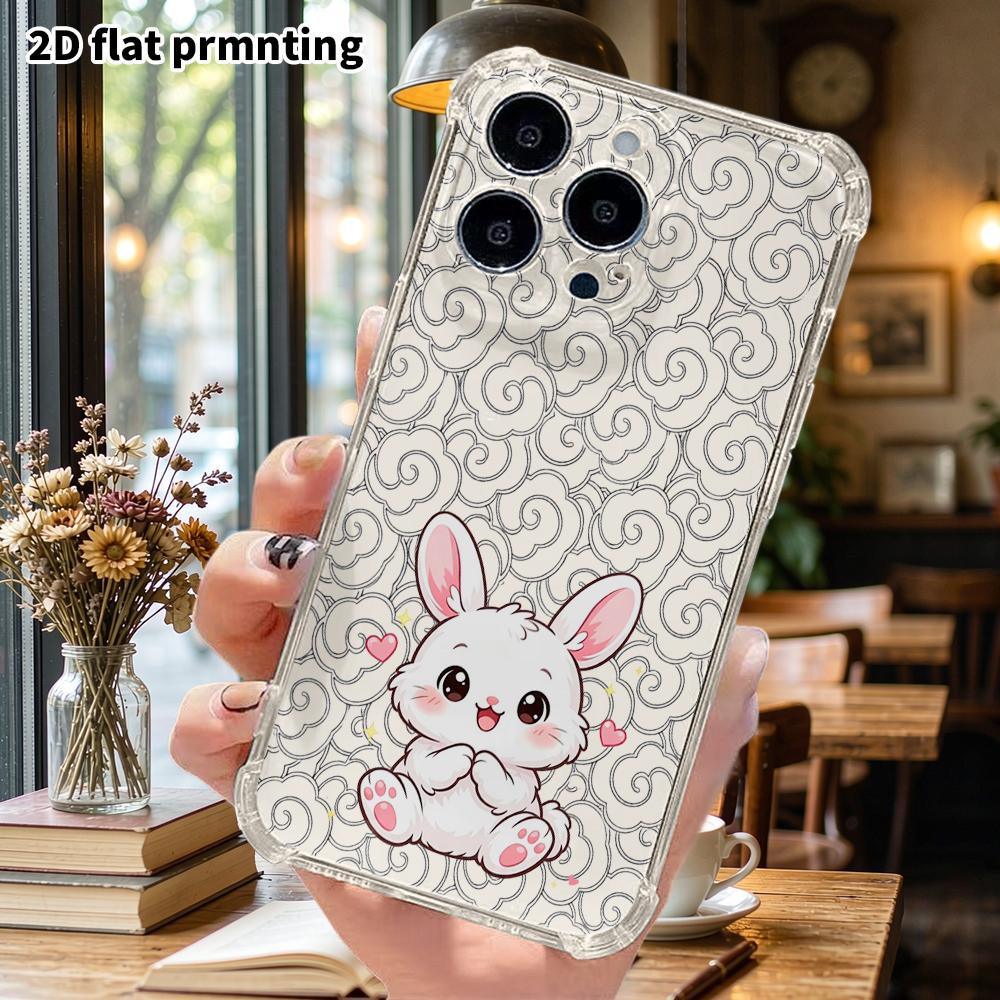 Phone Case: 2D Flat, Fits iPhone 18 17 16 15 14 13 Pro, Transparent Four Corner Protective Case, Happy Little Bunny, Christmas and Halloween Gift