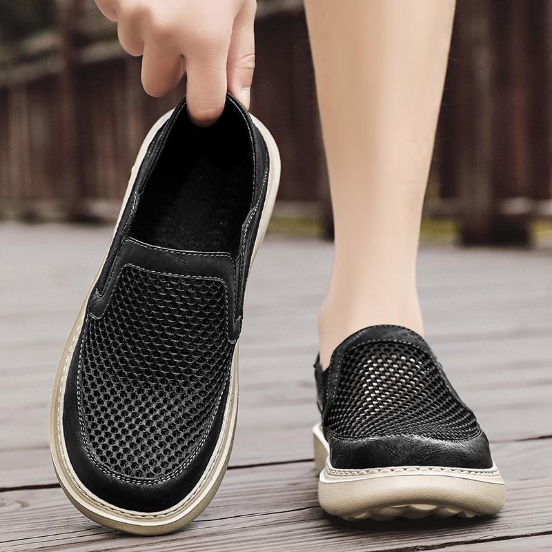 Men's Sporty Breathable Mesh Shoes Lightweight Comfortable Casual Slip-On Summer Shoes Round Toe Non-Slip Rubber Outsole