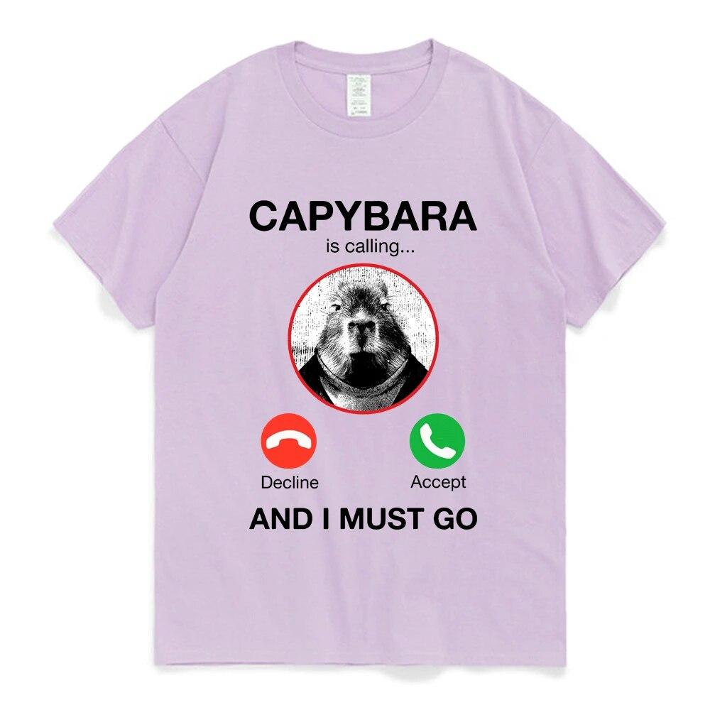 Capybara Is Calling and I Must Go T Shirt Phone Graphic T-shirts Unisex Women Clothing 100% Cotton Short Sleeves Oversized Tees