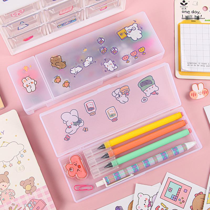 Transparent Frosted Minimalist Pencil Case - Multifunctional PP Stationery Storage Box for Students