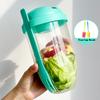 1pc/2pc Portable Salad Cup with Leak-Proof Lid & Built-in Fork Healthy Meal Prep for Lunch Breakfast Dressing Storage Salad Bowl
