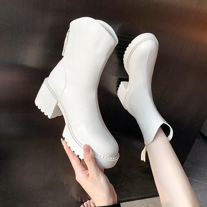 Martin boots women's British style thin boots women's autumn and winter new thick-soled medium boots thick heel thin short boots women