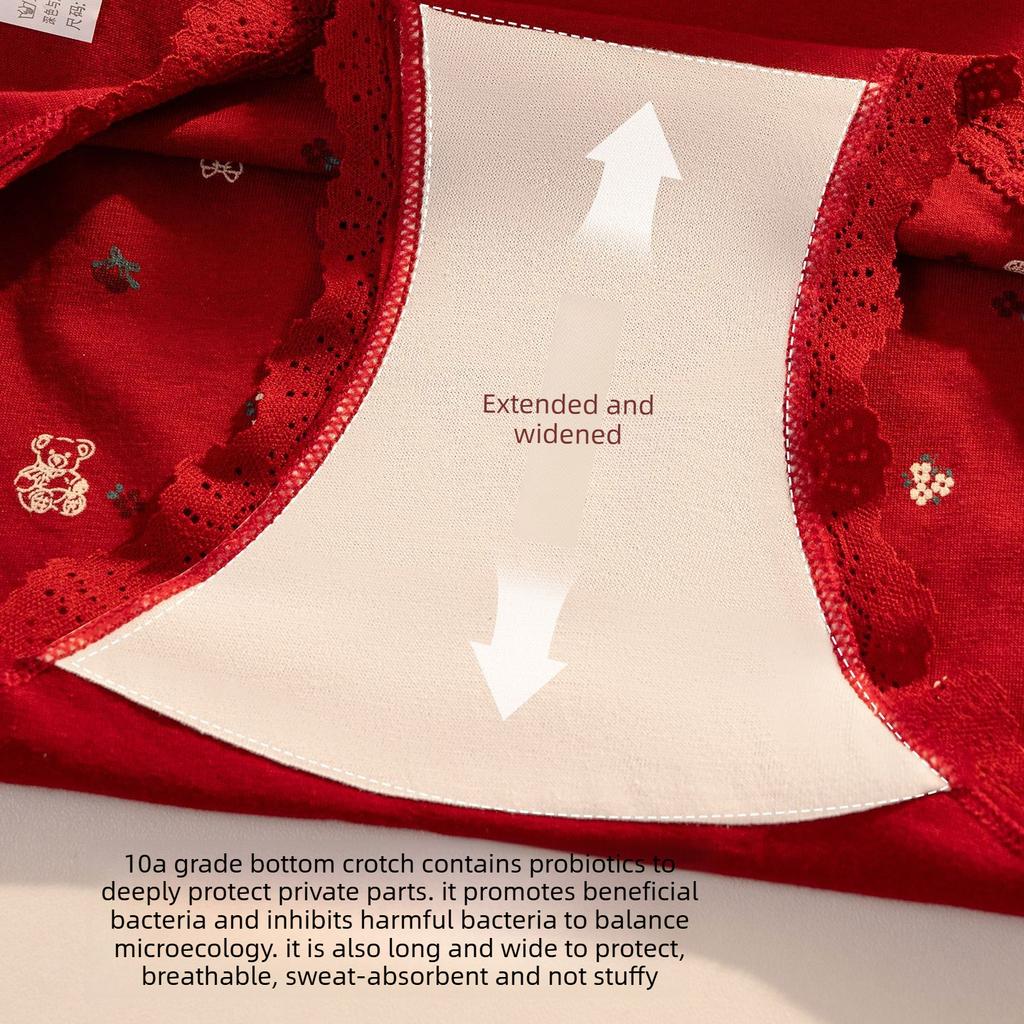 Female Spring and Autumn Benming Year Marriage Red Cotton 10A Antibacterial Briefs