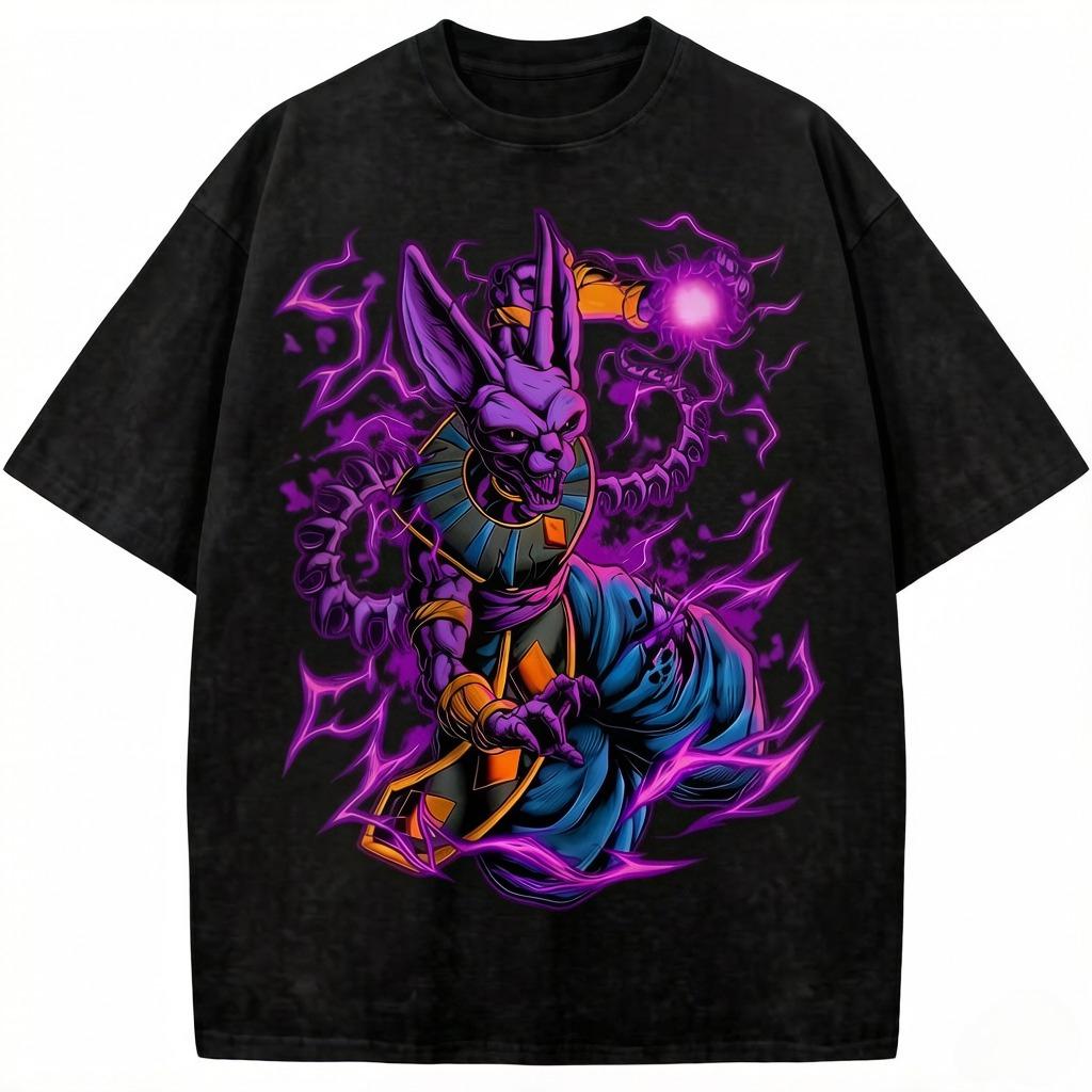 

2026 Summer Dragon Ball Gotenks Beerus Vintage Washed Cotton Oversized T Shirt Unisex Casual Anime Print Tee for Unisex Women S