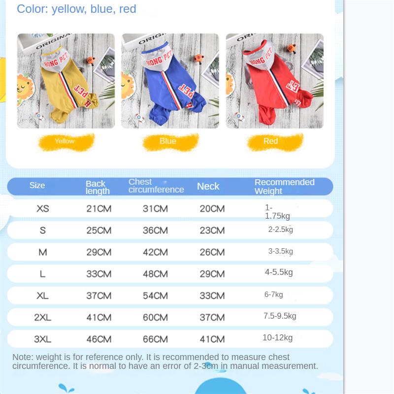 Summer Dog Color Striped Webbing Four Feet Raincoat Out Four Feet Waterproof Dustproof Clothes Puppy Pet Raincoat