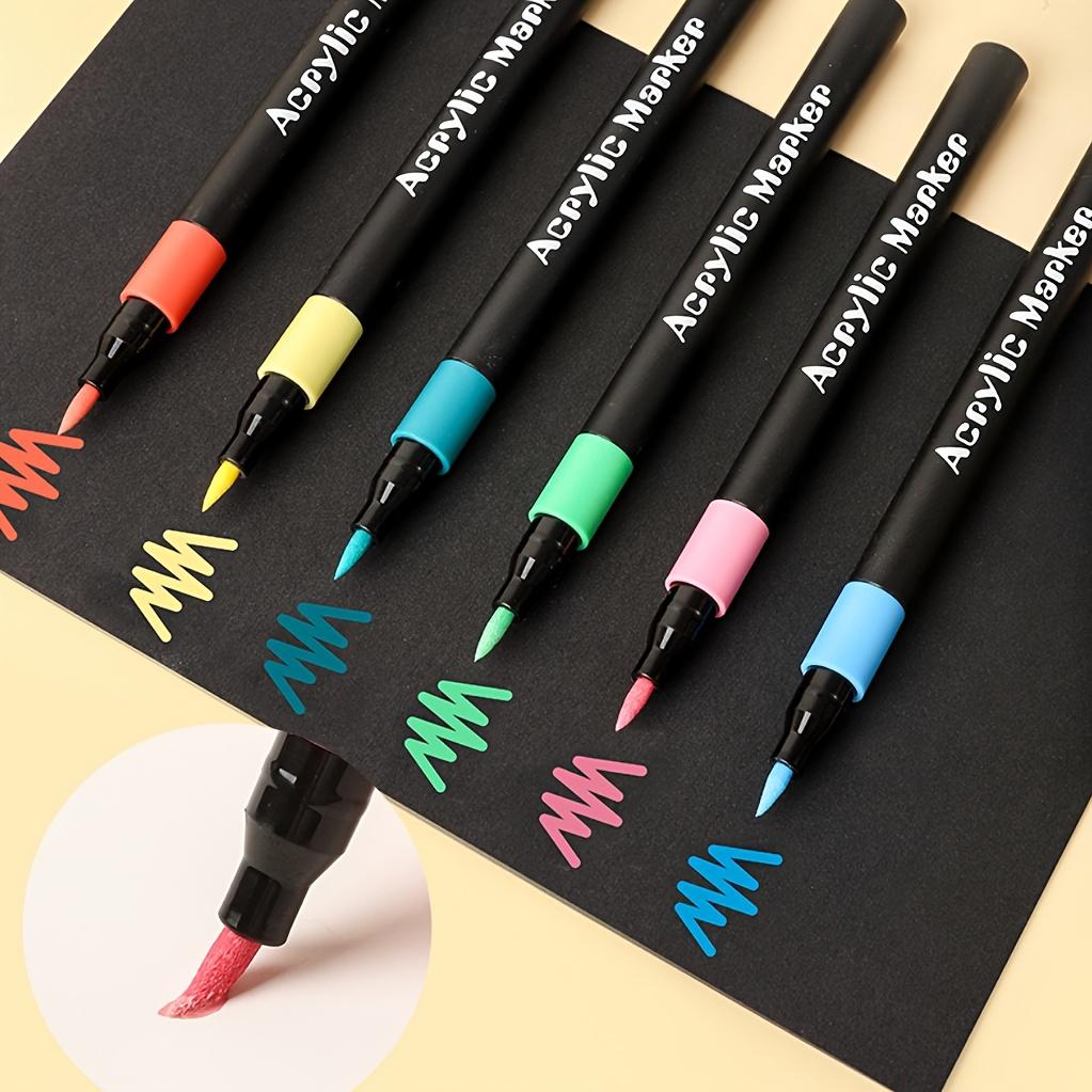 Soft Brush Tip Acrylic Marker Pens – Vibrant, No Bleeding, Ideal for Canvas, Rock, Wood, Glass, Fabric, DIY Crafts