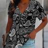 Women Paisley Print T Shirt V Neck Short Sleeve Loose Casual Summer Boho Floral Daily Tops