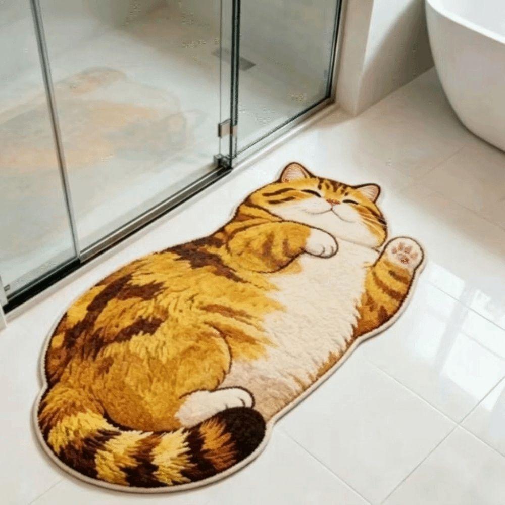 2D Printed Cat Shape Floor Mat Crystal Velvet Bedside Carpet Animal Area Rug Bathroom Floor