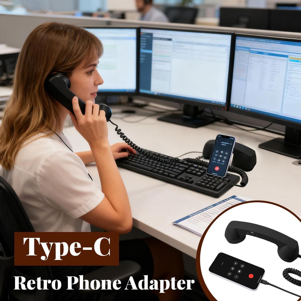 Type-C Retro Phone Adapter Landline Converter with Microphone Handset Classic Home Office Travel Desk Telephone Accessory Gift