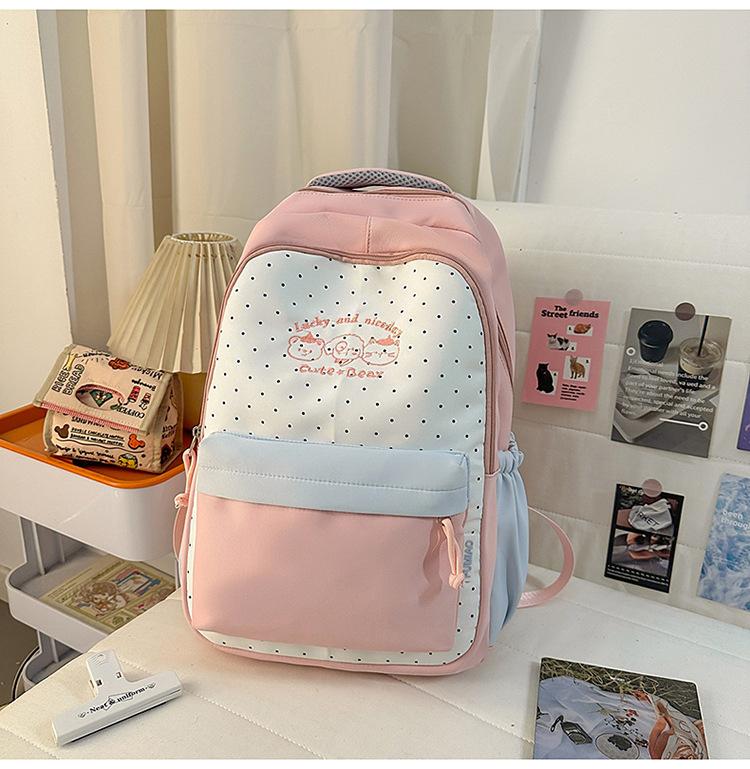 Schoolbag New Japanese Girl Bear Polka Dot Backpack High Value Small Fresh Primary and Secondary School Student Schoolbag Lightweight Backpack