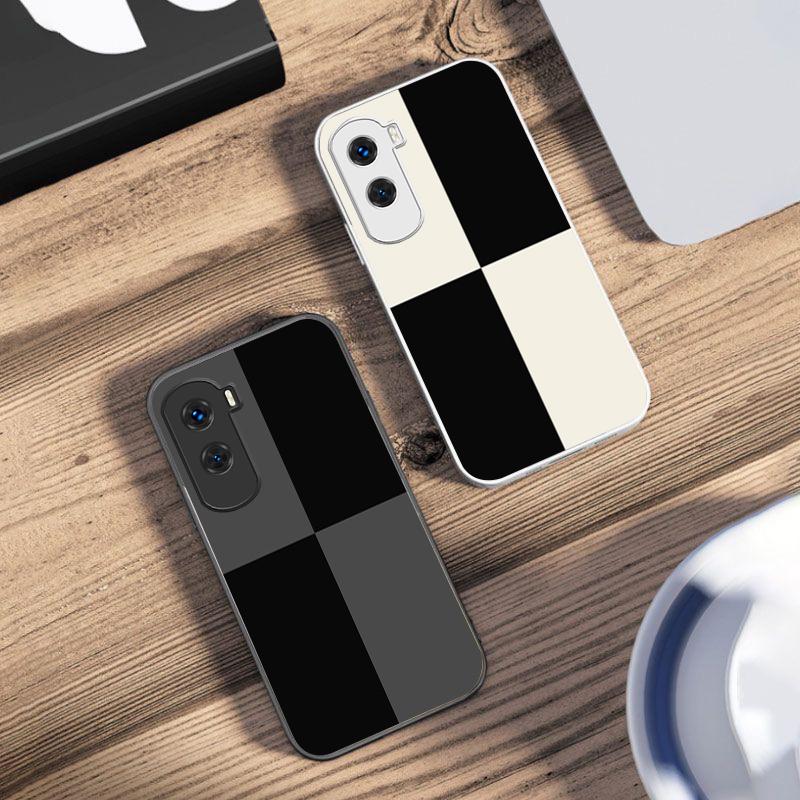 Black And White Grid For Honor 200 90 8X 9X Pro Lite P50 P40 Nova 10 11i P60 Magic4 6 Mate 20 50 Tempered Glass Phone Case