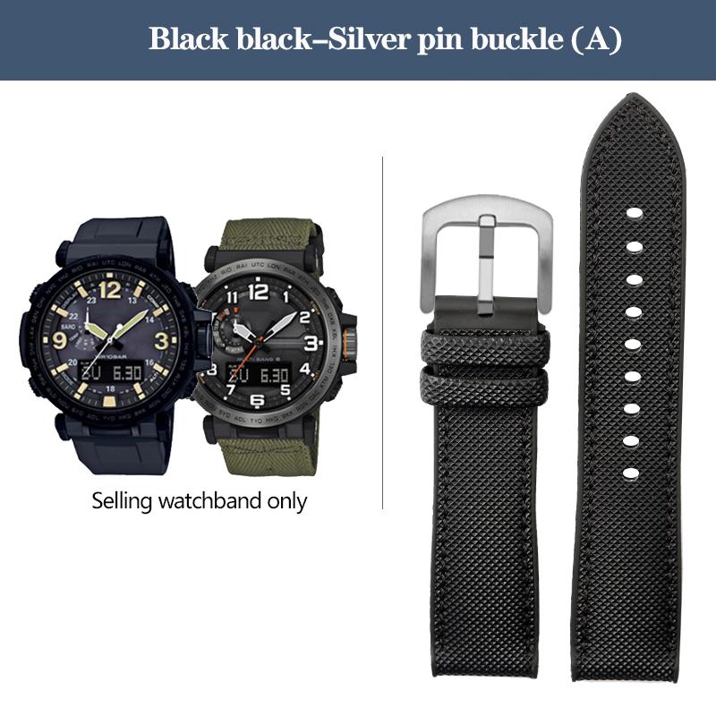 Correa de Reloj de Nylon con Fondo de Goma para la Serie Casio PROTREK PRG-600YB PRG-650 PRW-6600 Correa Deportiva de Lona y Silicona 24mm