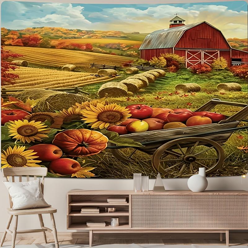 

Сцена на тыквенной ферме Цифровая печать Полиэстер Настенный гобелен Декоративный Гостиная Спальни Офис Фон Подарок 74x94cm(29x37in)