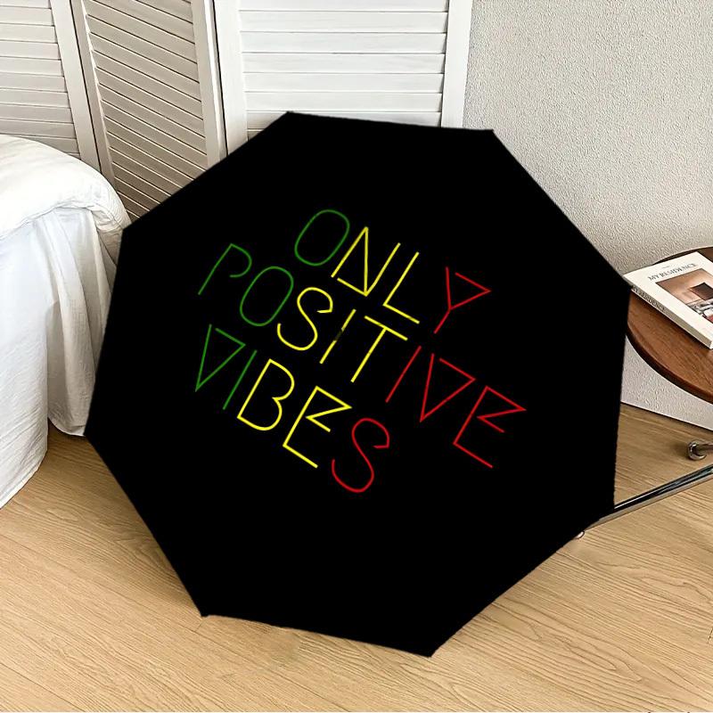 

1pc Positive Vibes Automatic Folding Umbrella, 8-Rib Durable Frame, Durable Foldable Design - Elegant Gift for Commute yy251210066
