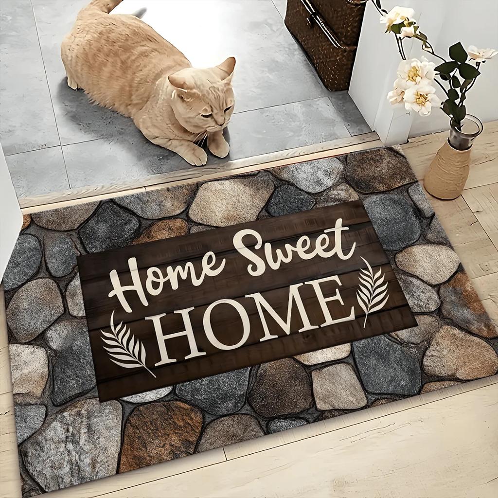 Stone Pattern Sweet Home Carpet Mat Rug Non-Slip Washable Home Decoration for Entryway Kitchen Bedroom Bathroom Indoor Outdoor