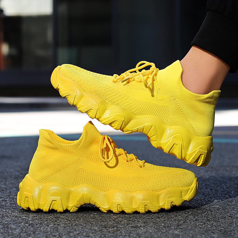 Plus Size Breathable Flyknit Sock Sports Shoes for Men - Lace-up Casual Running Shoes