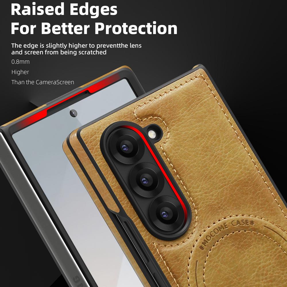 KEYSION Luxusní PU kožené magnetické pouzdro pro MagSafe pro Samsung Galaxy Z Fold 6 5 4 3 5G Kickstand Bezdrátové nabíjení Kryt telefonu