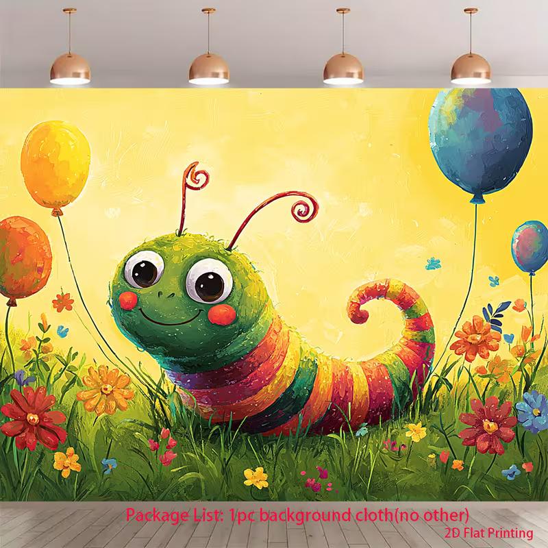 

2D Kids Birthday Party Background Cloth Cute Rainbow Caterpillar Tapestry 47.2x31.5inch/120*80cm