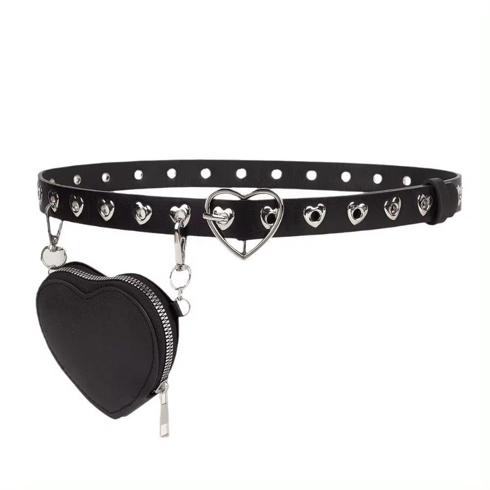 

Y2K PU Leather Waist Bag Heart Metal Buckle Belt with Bag Vintage Love Heart Fanny Packs Daily Style B