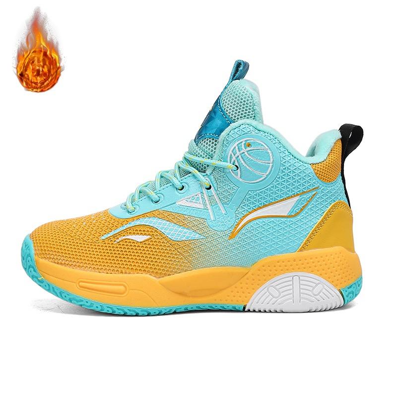 Autumn / Winter Leather Super Fiber Leather Children's Basketball Shoes with Plush Insulation for Teenagers' Casual Basketball Sports Shoes