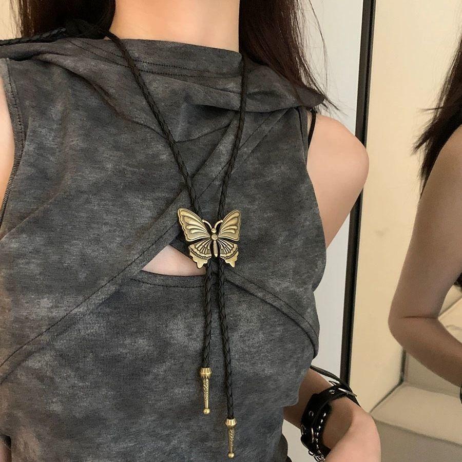 European and American cross-border y2k babes butterfly leather collar punk rock choker collarbone chain necklace foreign trade jewelry