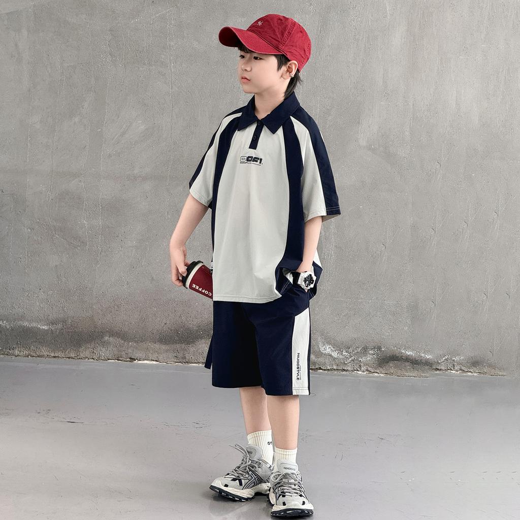 Children's Summer Casual Polo Shirt Two-Piece Set