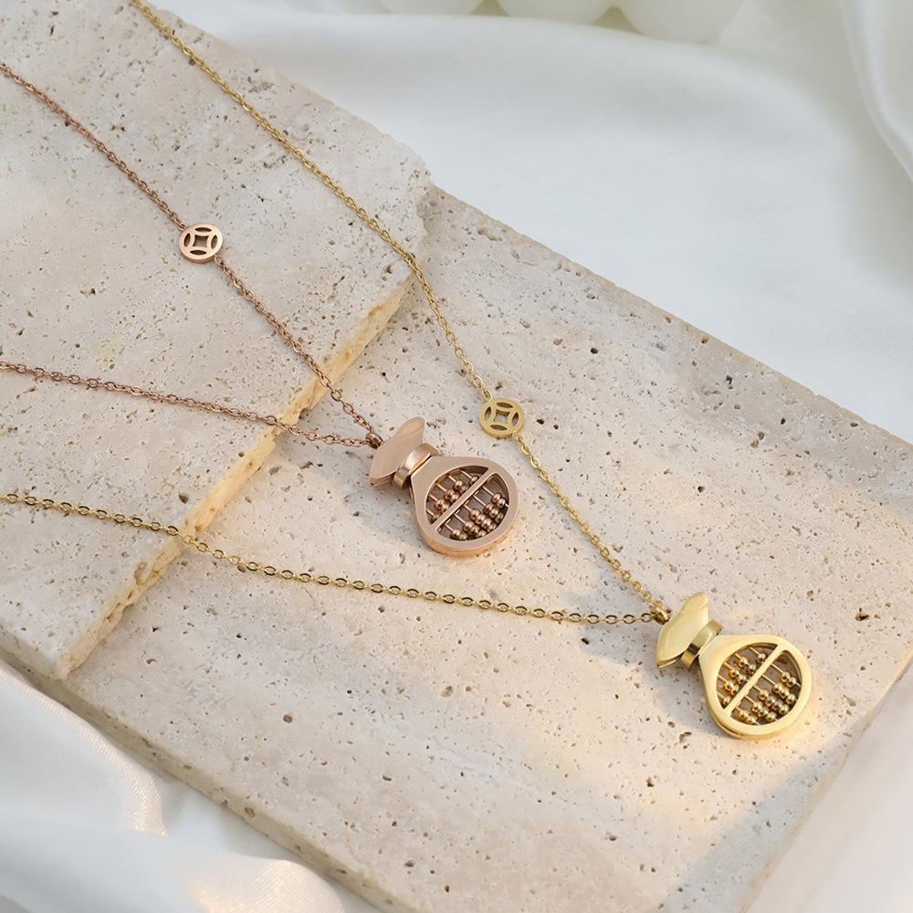 Fashion 18K Gold Toggle Abacus Collarbone Chain Transfer Money Bag Abacus Titanium Steel Jewelry Necklace Female Versatile