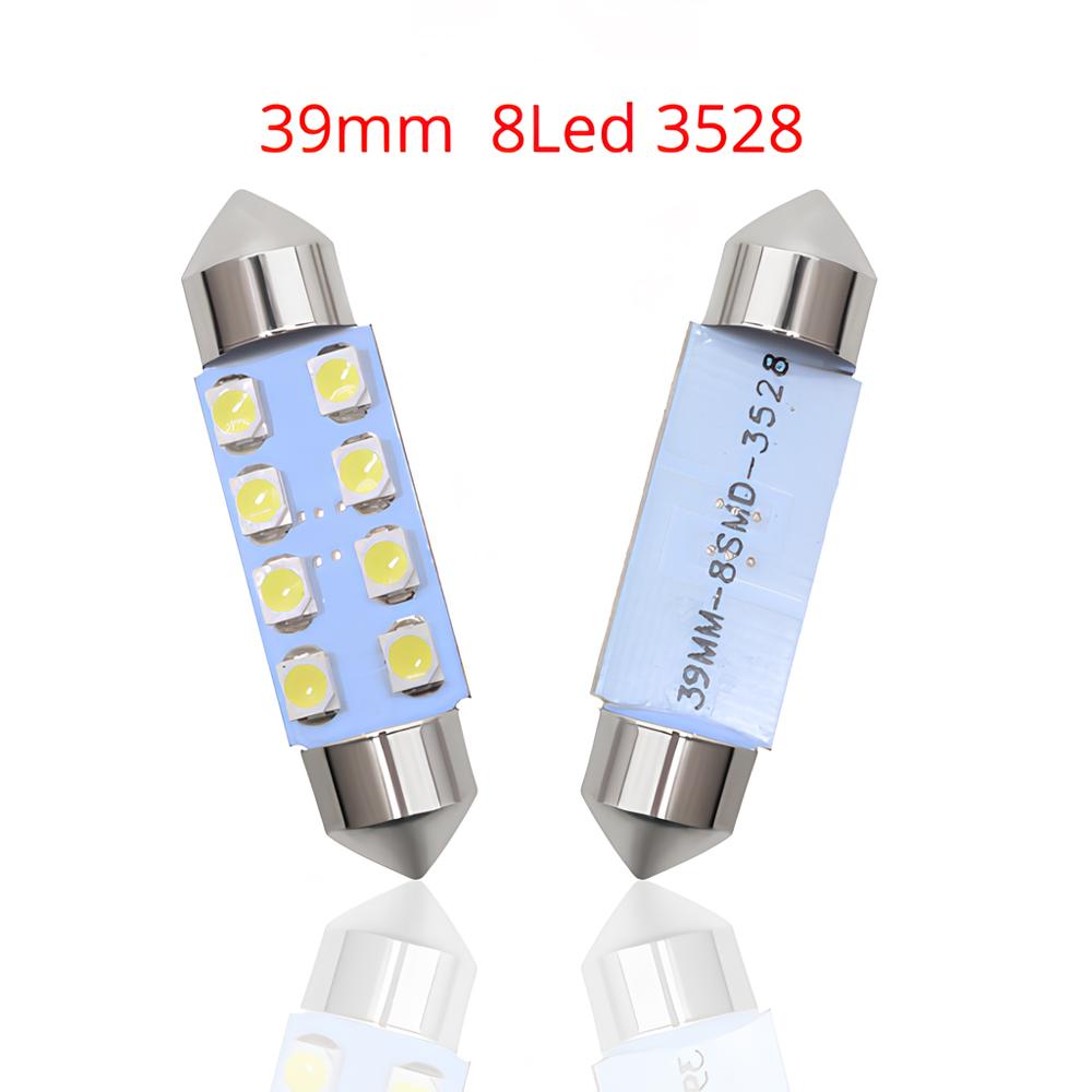 2pcs Interior Reading Light T10 31mm 39mm 41mm DC12V White 8SMD Door Dual Pointed Tail Trunk Lamp Dome Cars Waterproof Fog
