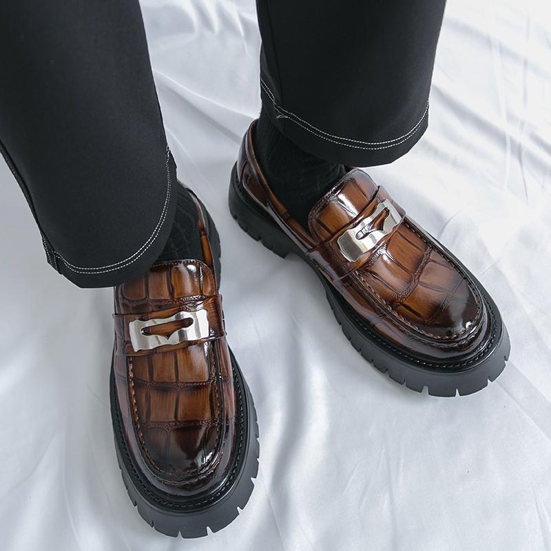 Fashion Loafer Thick Bottom Men's Retro and  Design Styles 38-46 Adult Casual Business Leather Shoes Fashion Black Brown Hot