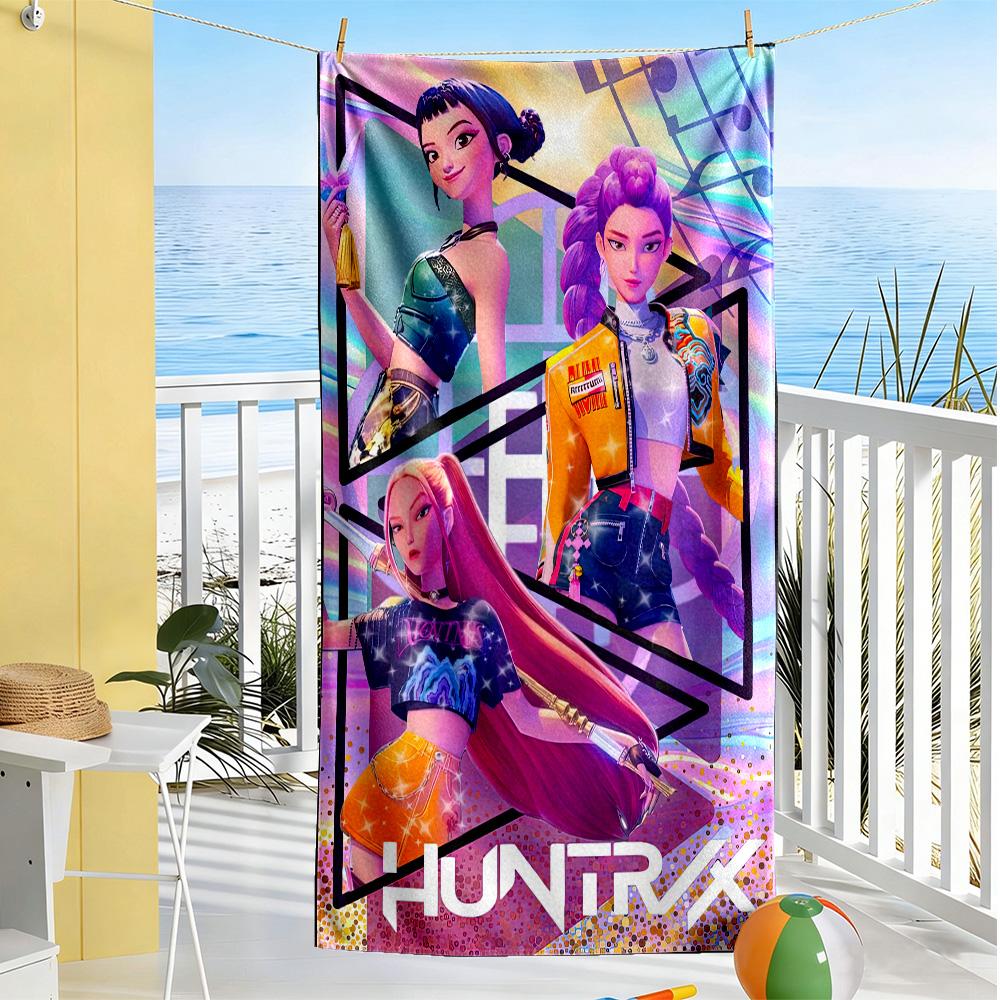 Kpop Demon Hunter Girls Beach Towel High Absorbency & Quick-Dry Comfortable Lightweight Suitable for Swimming, Gym, Camping, Yoga Vacation