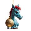 Horse Christmas Ornament Cartoon 2D Flat Horse Hanging Ornament with Santa Hat And Christmas Balls Acrylic Car Rear View Mirror Charm