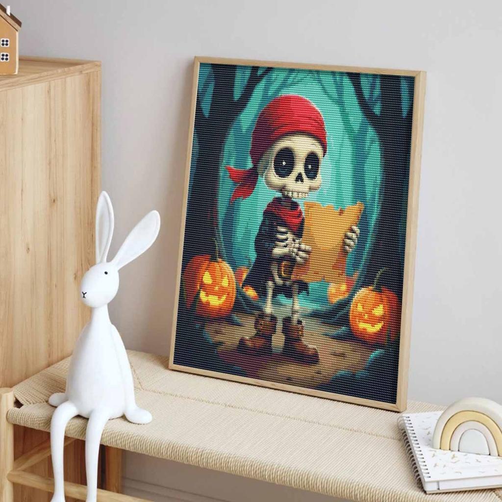 Halloween 5D Round Diamond Full Diamond Art Painting Kit Diamond Painting Home Decor Cute Pirate Skeleton Pumpkin Art Wall Decor