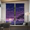 Beach Print Curtains Under Moonlight Pole Bag Christmas Decorations Daily Home Room Curtain Made Of Polyester Washable