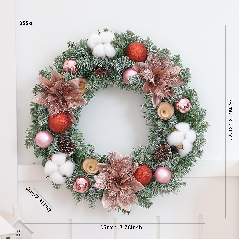 Christmas Wreath 35/40cm Pre-made Door Hanger, Festive Holiday Decoration for Home Entrance Xmas Decor
