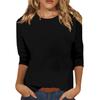 Damenkleidung Herbst Winter Übergroß Rundhals 7/8 Ärmel Einfarbiges T-Shirt