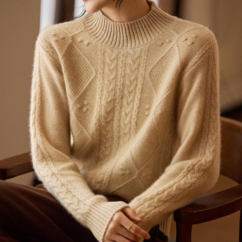 Women's Cashmere Sweater Qinghe Cashmere 30% Cashmere 70% Wool Autumn and Winter Pullover Warm and Fashionable