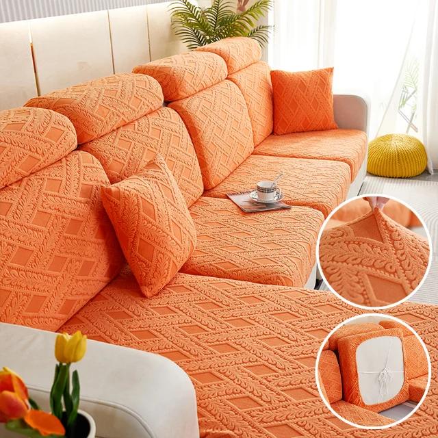 Jacquard Stretch Sofa Seat Cover Living Solid Color Sofa Cushion Cover Washable Spandex Furniture Protector L-Shaped Sofa Cover