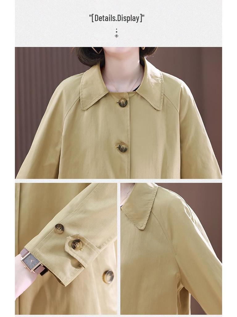 Women's Mid-Length Trench Coat - 2025 Spring/Autumn Fashion, Loose Fit, Plus Size, Perfect for Middle-Aged Women, Casual Sophisticated Style.