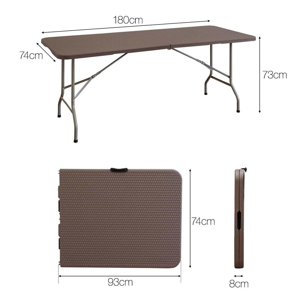 FIELDOOR Klappbarer Arbeitstisch, Schreibtisch, Garten, Balkon, Grill, Outdoor, Garage, Terrasse, Party, Outdoor, Griff, platzsparend [Rattan-Stil] [180 cm x 74 cm]