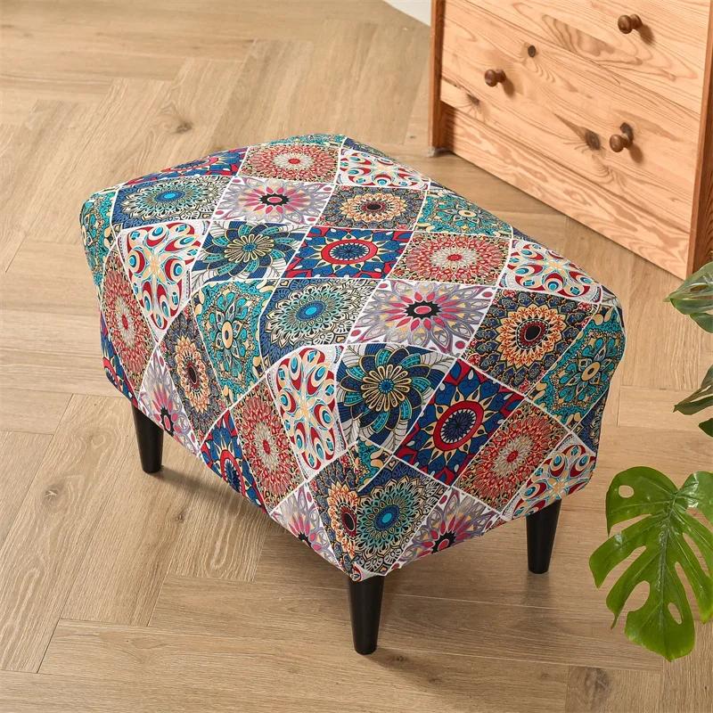 Elastic Stool Cover Rectangle Footrest Covers Pastoral Style Footstool Dust Covers Furniture Protector For Living Room Bedroom