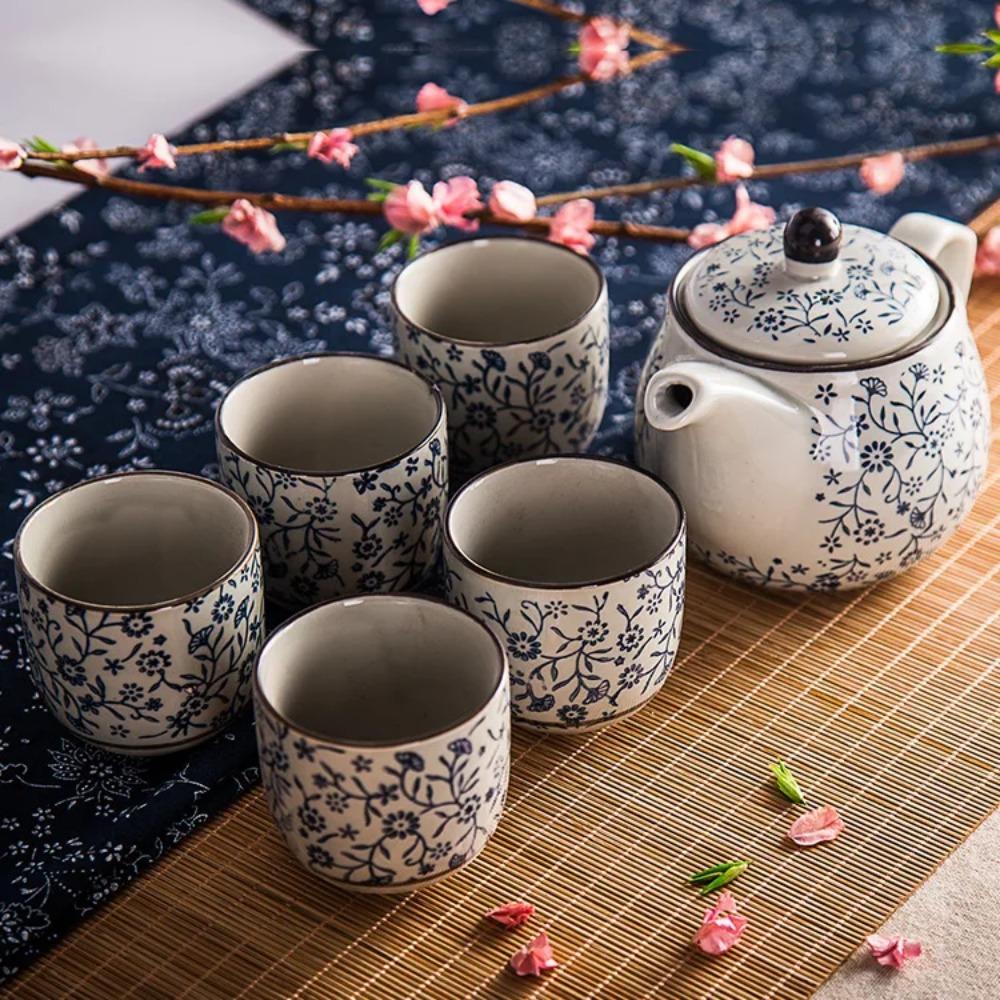 Yamada Japanischer Stil Handbemalt Unterglasurfarbiges Teekannen-Set mit Kanne und Tassen Teeset Erntedankfest