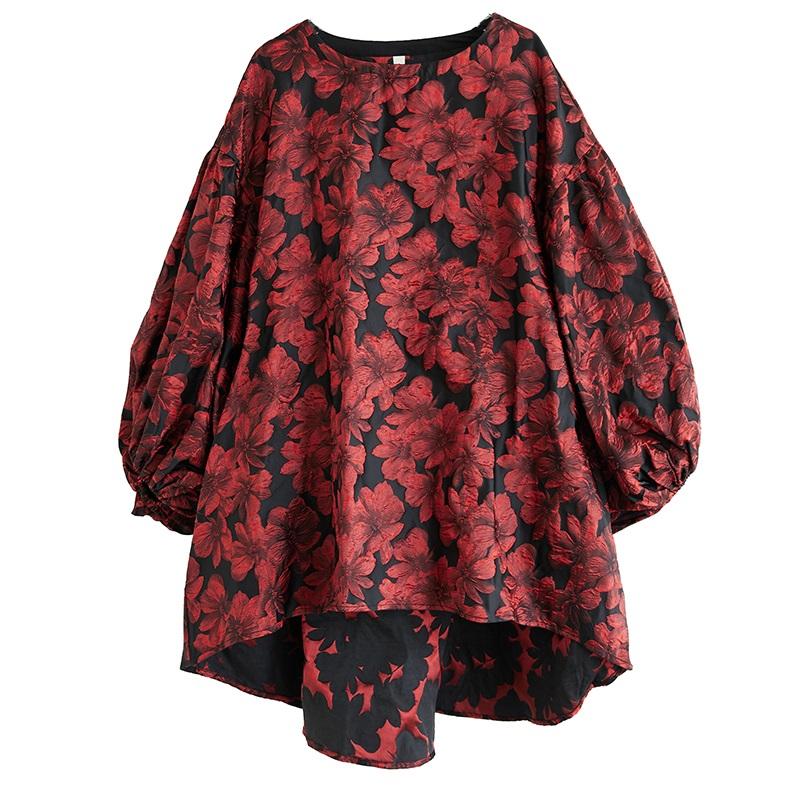 Long Sleeve Plus Size Jacquard Vintage Floral New In Dresses for Women Casual Loose Midi Spring Autumn Dress