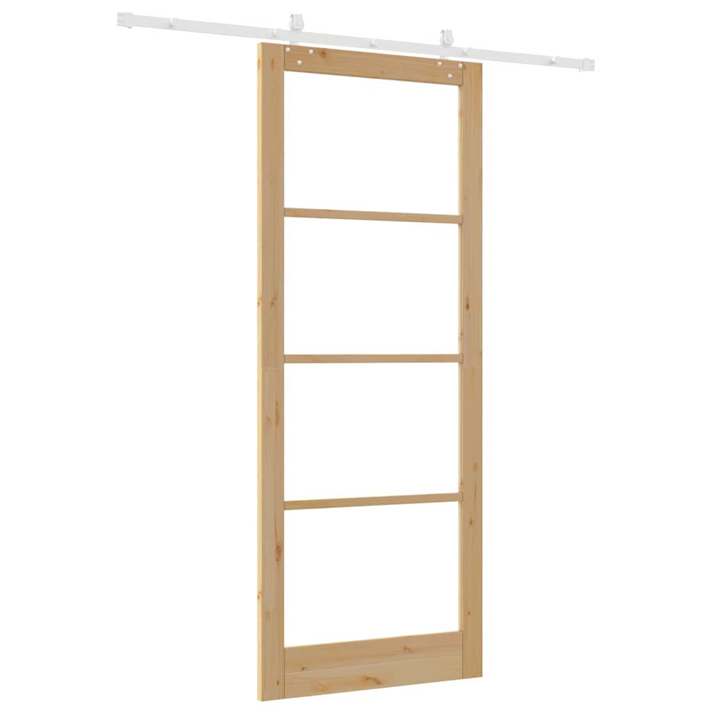 Sliding Door Natural 93 x 232 cm Solid Pine Wood and Glass