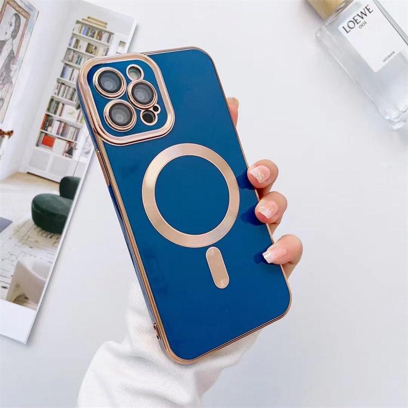For iPhone 16 Pro Max Luxury Magnetic Square Plating Frame Phone Case For iPhone 11 12 13 14 15 Plus Lens Protective Cover