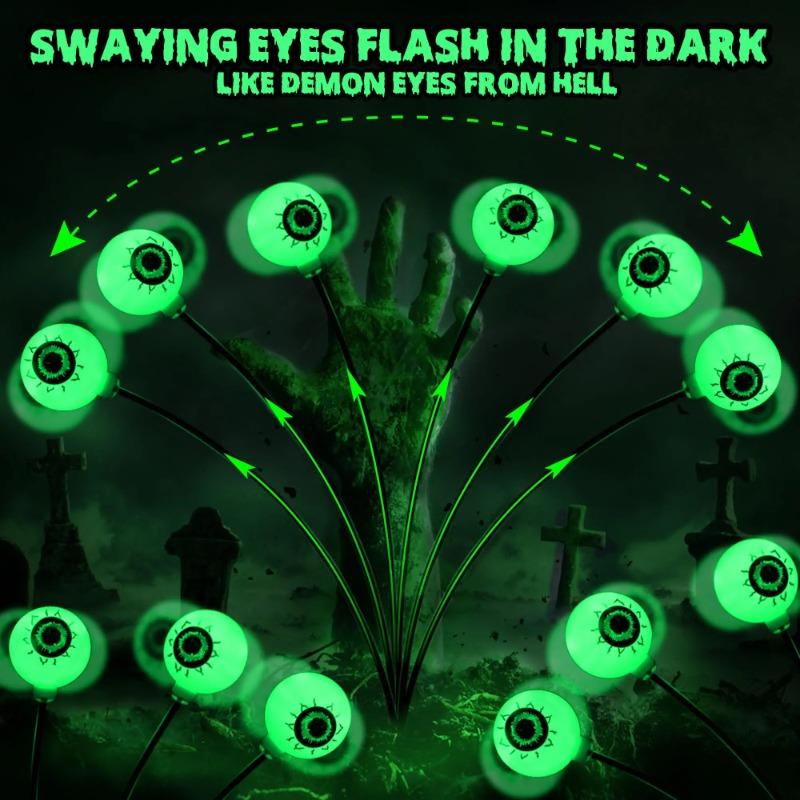 Halloween Outdoor Solar Eyeball Lights-LED Green&Purple Glow, Swinging Firefly Effect,for Creepy Yards, Lawns & Halloween Haunts