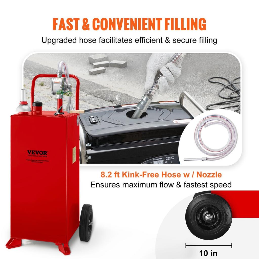 30 Gallon Fuel Caddy, Fuel Storage Tank on 2 Wheels, Portable Gas Caddy with Manuel Transfer Pump, Gasoline Diesel Fuel Container for Cars, Lawn