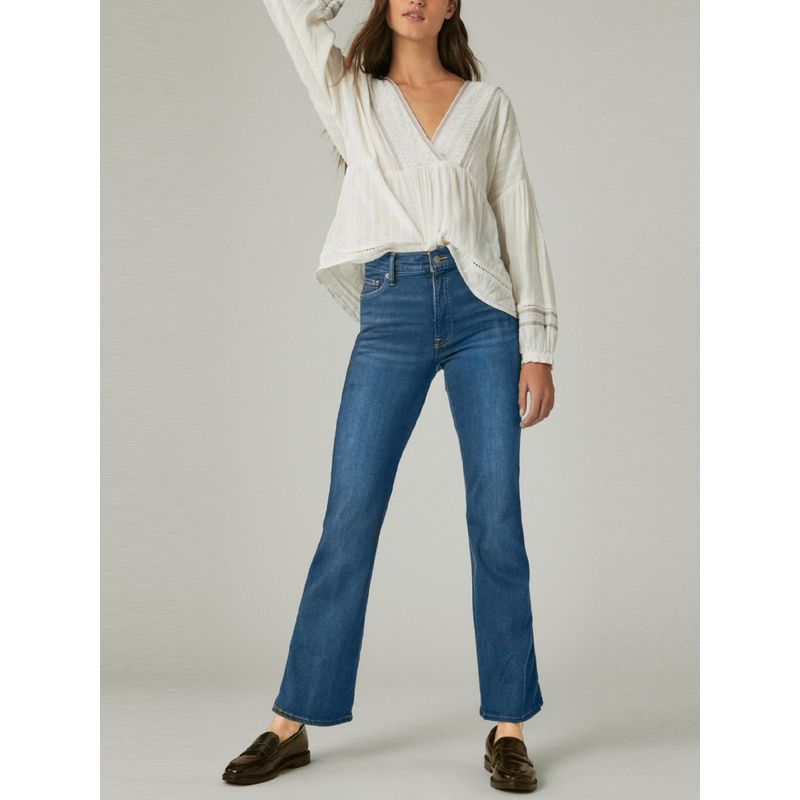 

Foreign Trade Original Order Elastic Waist Large High Waist Elastic Washed Long Legs Blue Accessible Luxury Horn Denim (Ankle-Length Pants) C product ann flared pants M/L